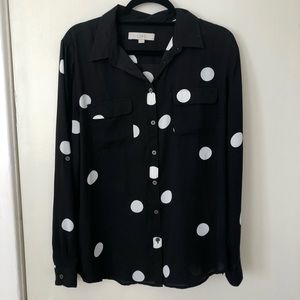 Silk-like Black blouse with white polka dots